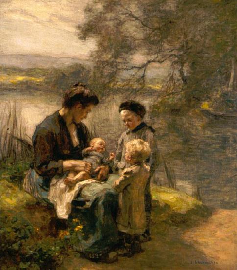 Leon Augustin Lhermitte Woman with Child and Two Children oil painting image